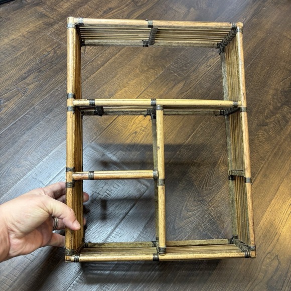 Other - Vintage Small Curio Display Shelf, Rattan Torched Burnt Bamboo Wall Hanging MCM